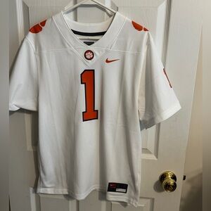 Nike Youth White and Orange Number 1 Clemson Jersey